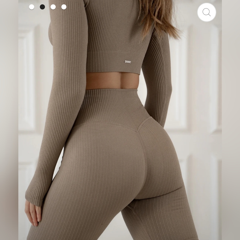 Aimn Espresso Ribbed Long Crop and Tight